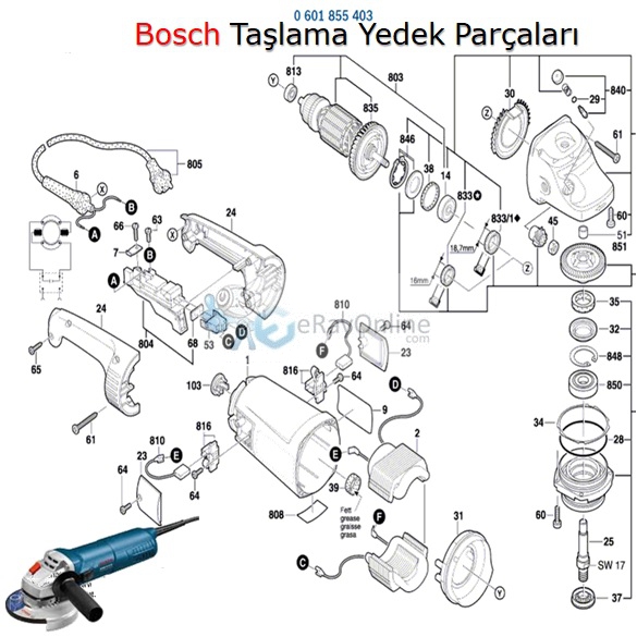 Bosch%20GWS%209-125%20CE%20Taşlama%20Makine%20Parçaları